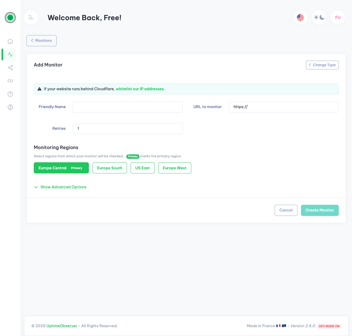 HTTP monitor creation form