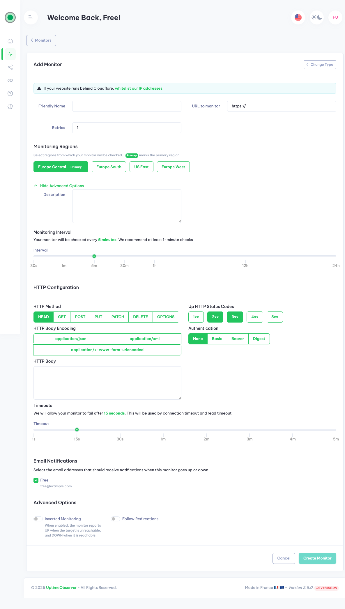 Port monitor creation form